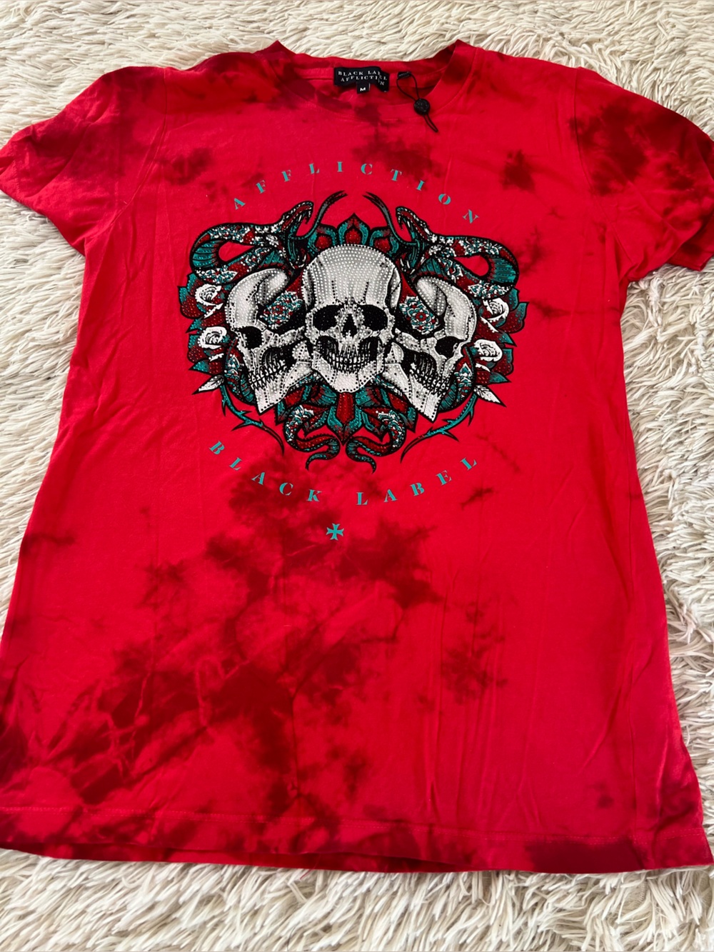 Black Label Red Tie-Dye Skull Graphic Tube Top